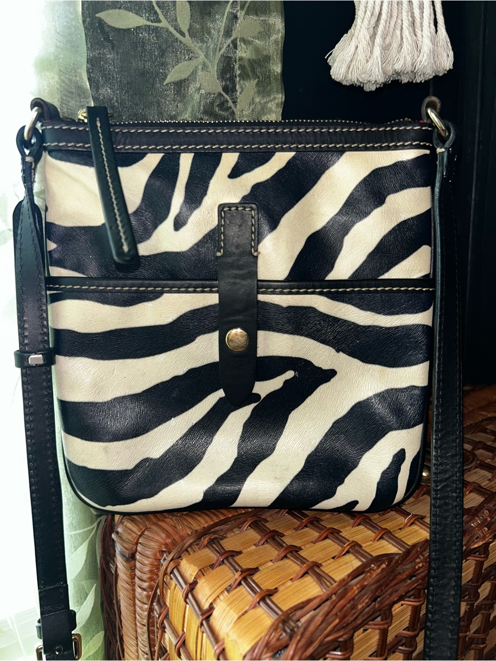 Dooney & Bourke Black and White Zebra Print Crossbody Bag - Picture 2 of 11